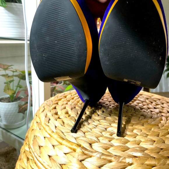 Aldo Heels Suede Blue/Yellow Stiletto Platform Shoes UK 39 US 8 - Picture 6 of 8